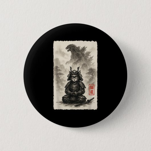 Schattige Kat Catzilla Angry Kaiju Anime Kattenmon Ronde Button 5,7 Cm (Voorkant)