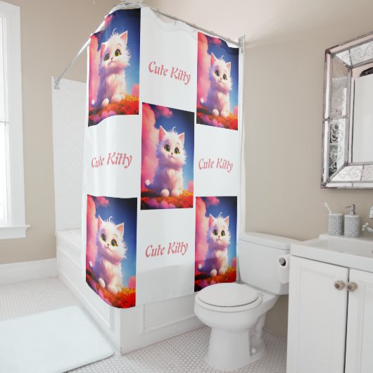 Schattige Kat Cloud Douchegordijn (In situ)