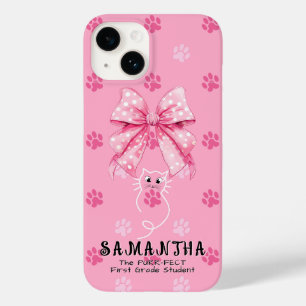 Schattige Kat Coquette Strik – Roze School Cadeau Case-Mate iPhone 14 Hoesje