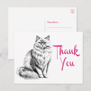 Schattige Kat Dank Je Kitty Kitten Schets Roze Bed Briefkaart