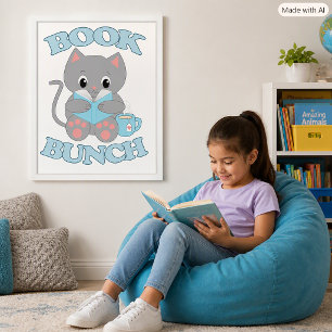 Schattige kat die een boek leest voor kattenliefhe poster