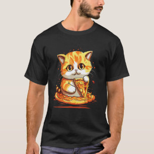 Schattige kat die een kaasachtige pizza eet t-shirt