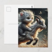 Schattige kat die op een geit rijdt briefkaart (Voorkant / Achterkant)