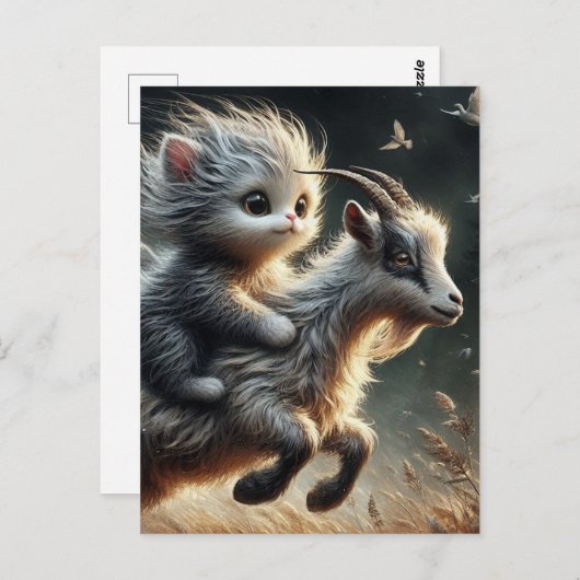 Schattige kat die op een geit rijdt briefkaart (Voorkant / Achterkant)