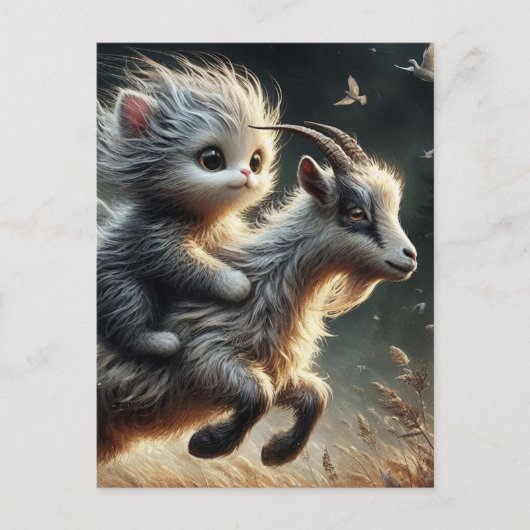 Schattige kat die op een geit rijdt briefkaart (Voorkant)