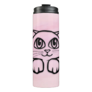 Schattige kat die pink kijkt thermosbeker