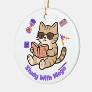 Schattige kat die studeert met zonnebril grappig  keramisch ornament