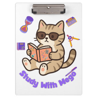 Schattige kat die studeert met zonnebril grappig  klembord