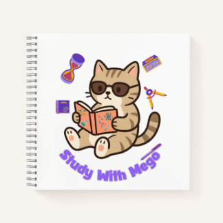 Schattige kat die studeert met zonnebril grappig  notitieboek