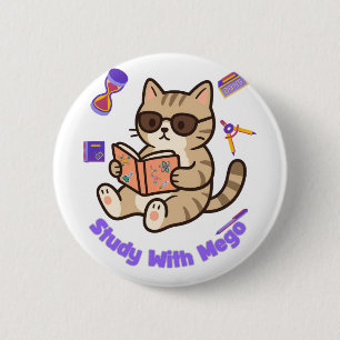 Schattige kat die studeert met zonnebril grappig ronde button 5,7 cm