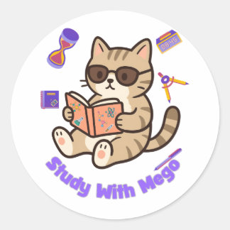 Schattige kat die studeert met zonnebril grappig  ronde sticker