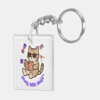 Schattige kat die studeert met zonnebril grappig  sleutelhanger