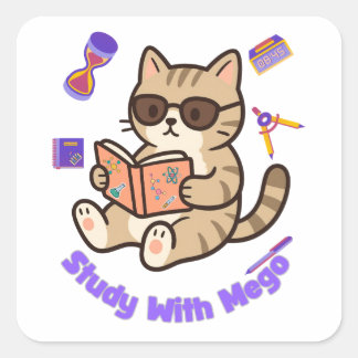 Schattige kat die studeert met zonnebril grappig  vierkante sticker
