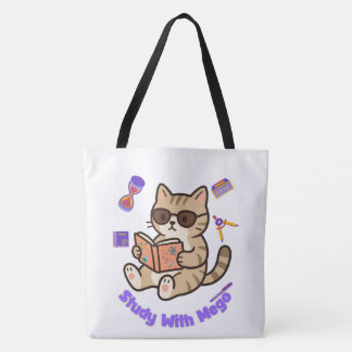 Schattige kat die studeert met zonnebril grappige  tote bag
