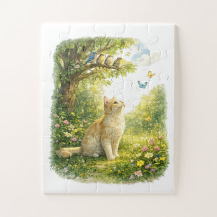 Schattige kat die vogels kijkt Legpuzzel Whimsic