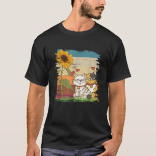 Schattige Kat Dier Geel Bloemen Bloemist Gift Retr T-shirt