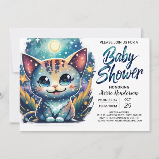 Schattige Kat Digitaal Baby shower Kaart (Voorkant)
