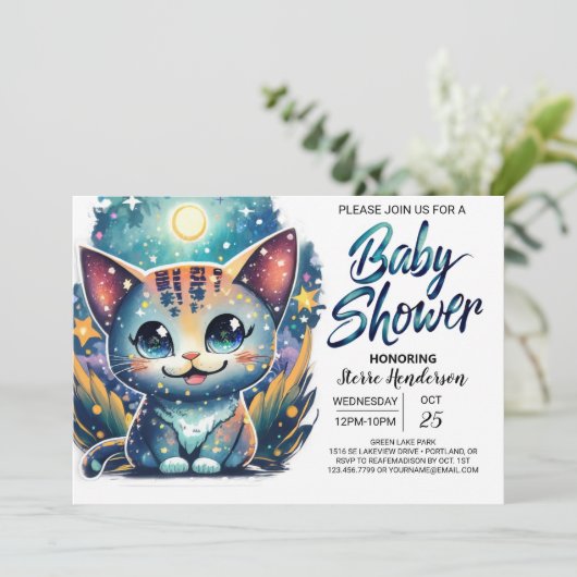 Schattige Kat Digitaal Baby shower Kaart (Staand voorkant)