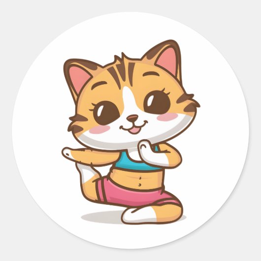 Schattige Kat Doen Yoga Sticker - Schattigee Felin (Voorkant)