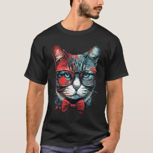 Schattige kat draagt vlinderdas en rode zonnebril  t-shirt