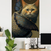 Schattige kat draak met vlindervleugels poster (Thuiskantoor)