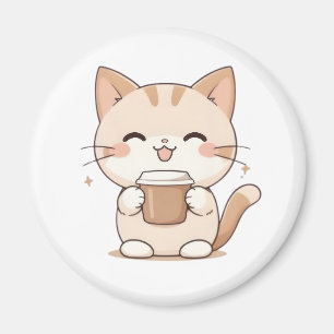 Schattige Kat Drinkt Koffie Kawaii-ontwerp Magneet