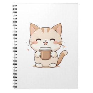 Schattige Kat Drinkt Koffie Kawaii-ontwerp Notitieboek