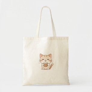 Schattige Kat Drinkt Koffie Kawaii-ontwerp Tote Bag