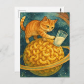 Schattige kat duwt melk van planeet briefkaart (Voorkant / Achterkant)