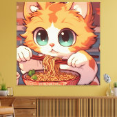 Schattige Kat Eating Ramen Canvas Afdruk (Insitu (Woonkamer))