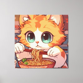 Schattige Kat Eating Ramen Canvas Afdruk