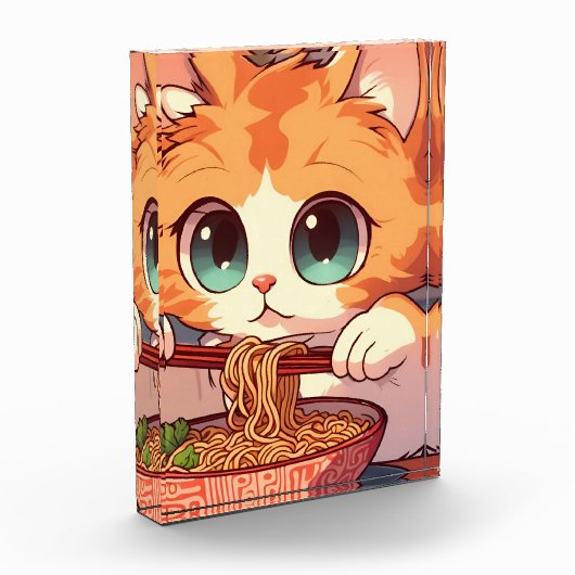 Schattige Kat Eating Ramen Fotoblokken (Links)