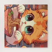 Schattige Kat Eating Ramen Legpuzzel (Horizontaal)