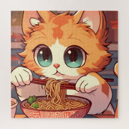 Schattige Kat Eating Ramen Legpuzzel
