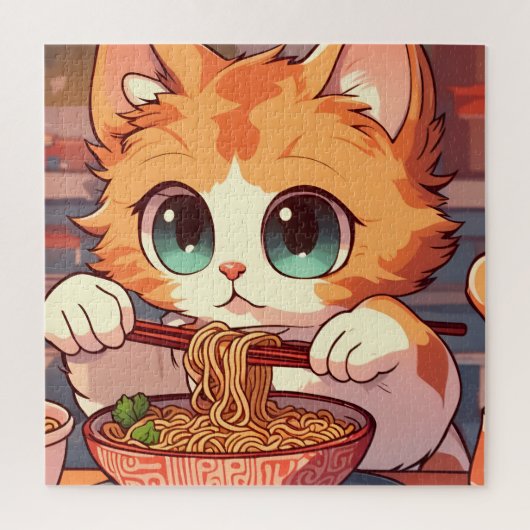 Schattige Kat Eating Ramen Legpuzzel (Verticaal)