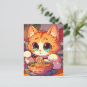 Schattige Kat Eating Ramen Noedels Briefkaart (Staand voorkant)