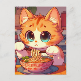 Schattige Kat Eating Ramen Noedels Briefkaart