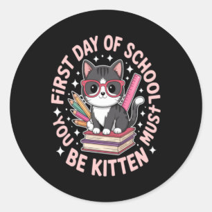 Schattige Kat Eerste Dag Op School Ronde Sticker