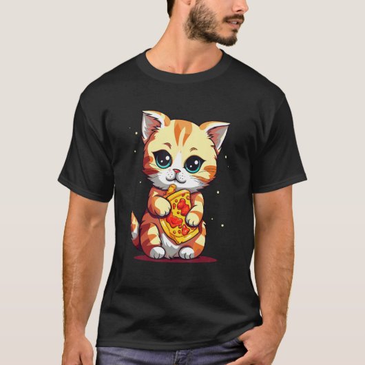 Schattige kat eet een pizza t-shirt (Voorkant)