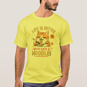 Schattige Kat Eet Noedels Grappige Ramen Liefhebbe T-shirt