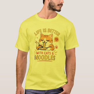 Schattige Kat Eet Noedels Grappige Ramen Liefhebbe T-shirt
