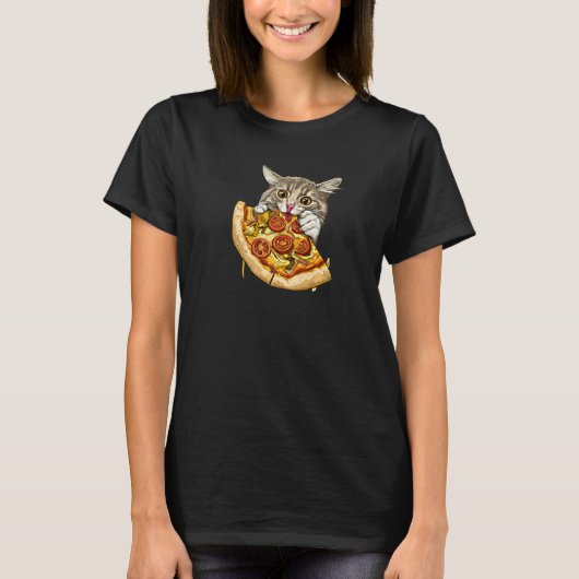 Schattige kat eet pizza 1 t-shirt (Voorkant)