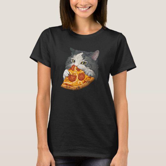 Schattige kat eet pizza t-shirt (Voorkant)