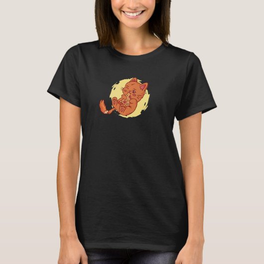 Schattige Kat Eet Pizza T-shirt (Voorkant)