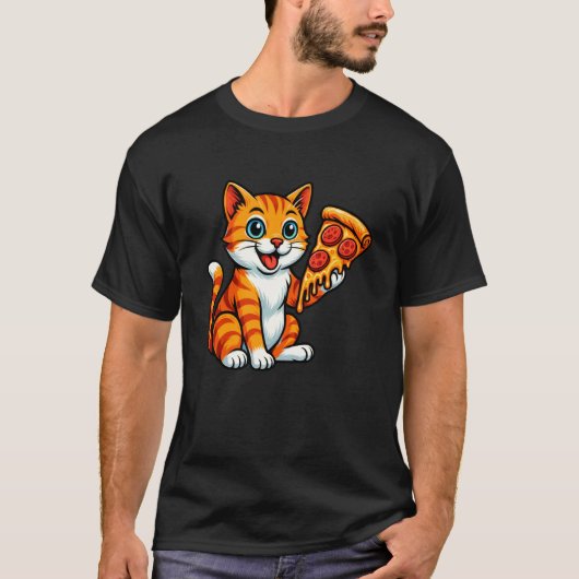 Schattige Kat Eet Pizza T-shirt (Voorkant)