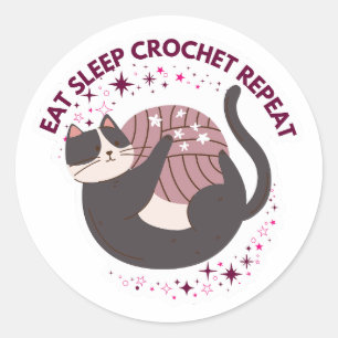 Schattige Kat Eet Slaap Haak Herhaal Ronde Sticker