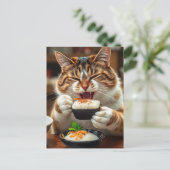 Schattige kat eet sushi rol briefkaart (Staand voorkant)