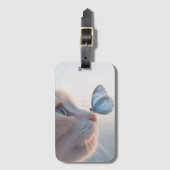 Schattige kat en blauwe vlinder bagagelabel (Voorkant (verticaal))