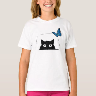 Schattige Kat en Blauwe Vlinder T-shirt