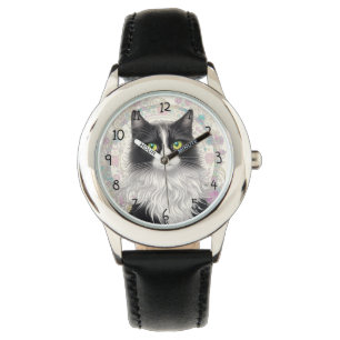 Schattige kat en bloemen horloge